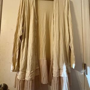 LOGO by Lori Goldstein Cream Open Front Pleated Hem Cardigan 2X Plus